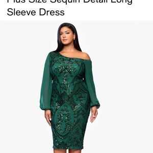Green Sequin Detail Long Sleeve Dress